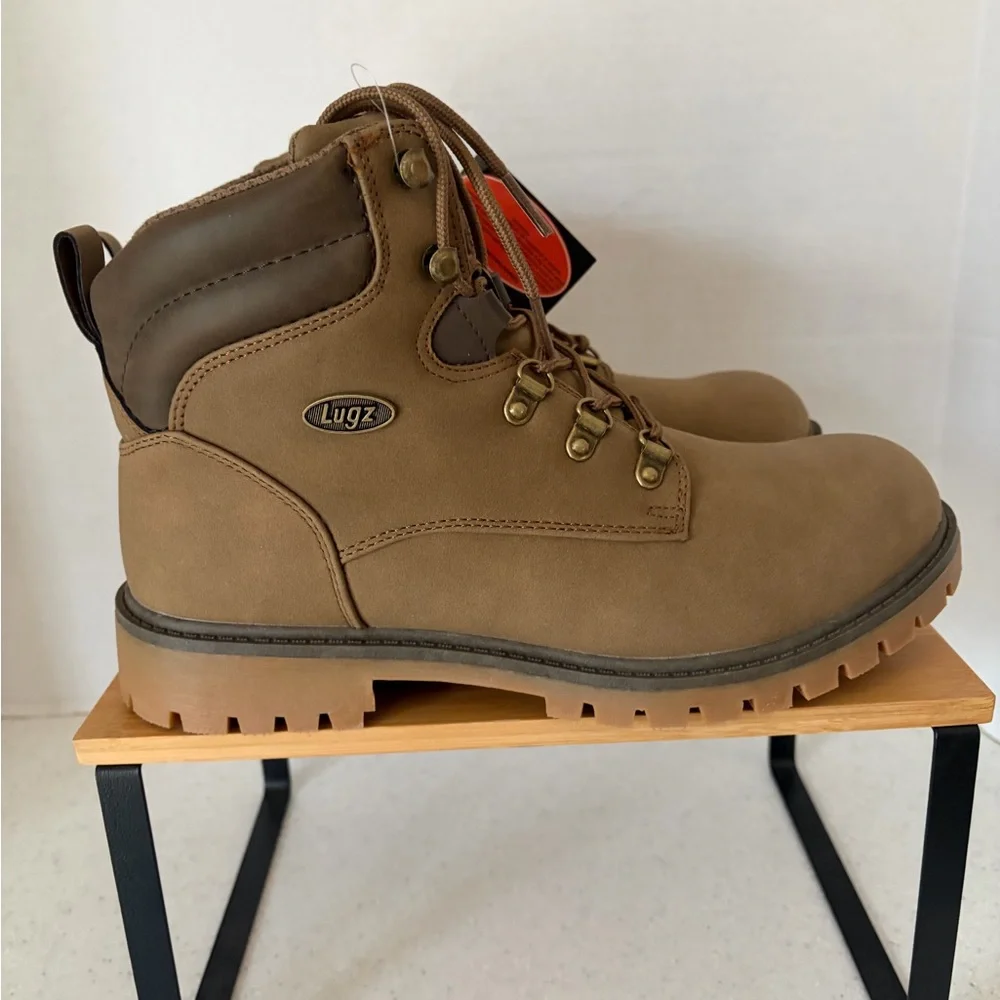 NWT LUGZ Scaffold Tan/Brown Lace-Up Work Hike Boots Men’s Sz 8.5 Slip Resistant
